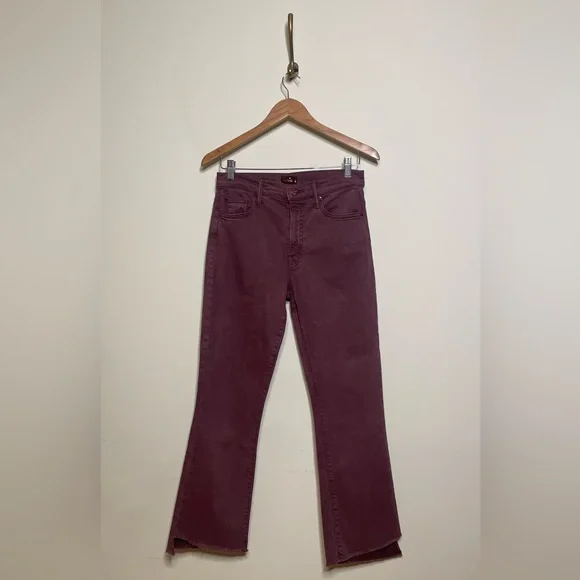 MOTHER The Insider Crop Step Fray in Mauve Wine